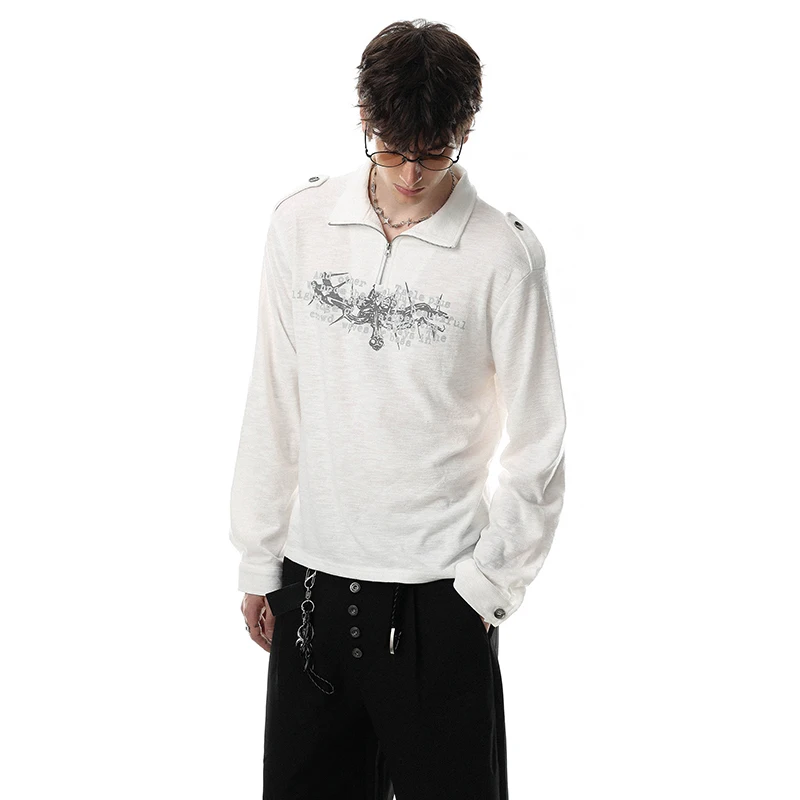 LUZHEN 2026 Autumn Printed Pattern Polo Collar Long Sleeve T-shirts Pullover Men's Fashion High Quality Pure Cotton Tops JY9099
