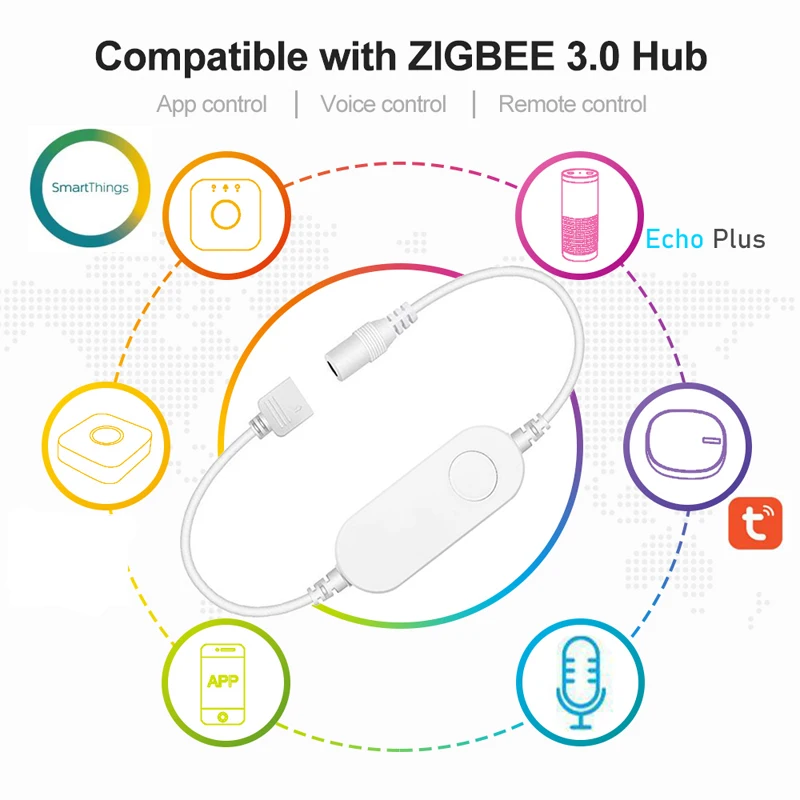 Zigbee 3.0 CCT LED Controller DC24V FOB COB Strip Warm Cool White Light LED Tape 608LEDs/m RA90 Tuya Zigbee for Smartthing Alexa