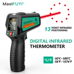 MASTFUYI-termómetro infrarrojo Digital FY580S, medidor de Sensor de temperatura, pistola-50 °C ~ 580 ℃, termómetro de posicionamiento infrarrojo de 13 puntos