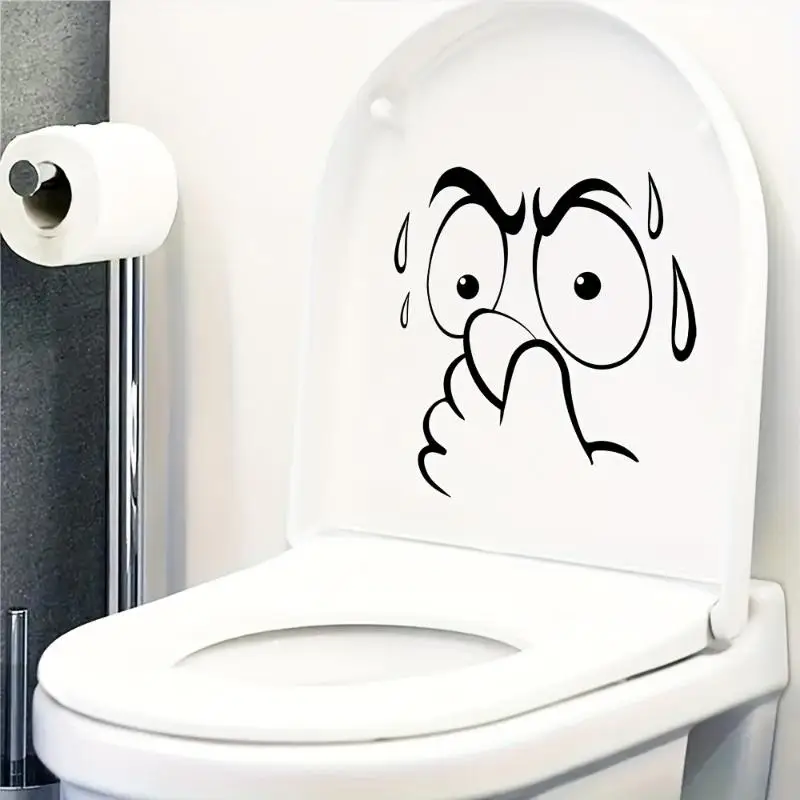 Removable Toilet Cover Sticker, Funny Expressive Face Design, Self-Adhesive Bathroom Decoration, No Residue Easy Peel Toilet Art