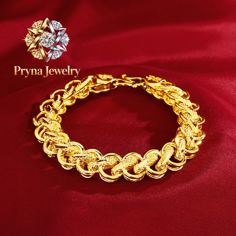 Pryna Jewelry  Gold store new AU999 real gold bracelet domineering men's wrist chain 24K real gold boss chain fashion jewelryAU7
