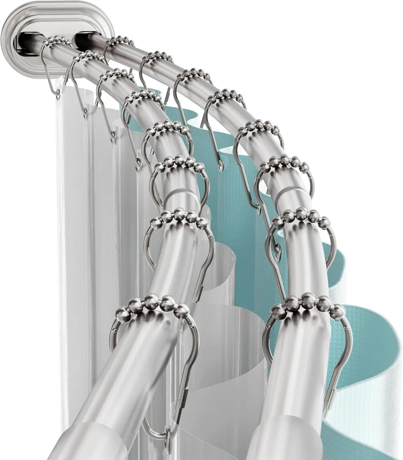 

Регулируемая двойная изогнутая штанга для душа, установка без сверления, из нержавеющего алюминия, подходит для ванных комнат с душевой кабиной 50-72 дюйма.