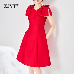 ZJYT Designer Bowknot Red Party Dresses for Women 2024 Fashion Spring Summer Sleeveless Sweet Pink Dress Cocktail Prom Vestidos