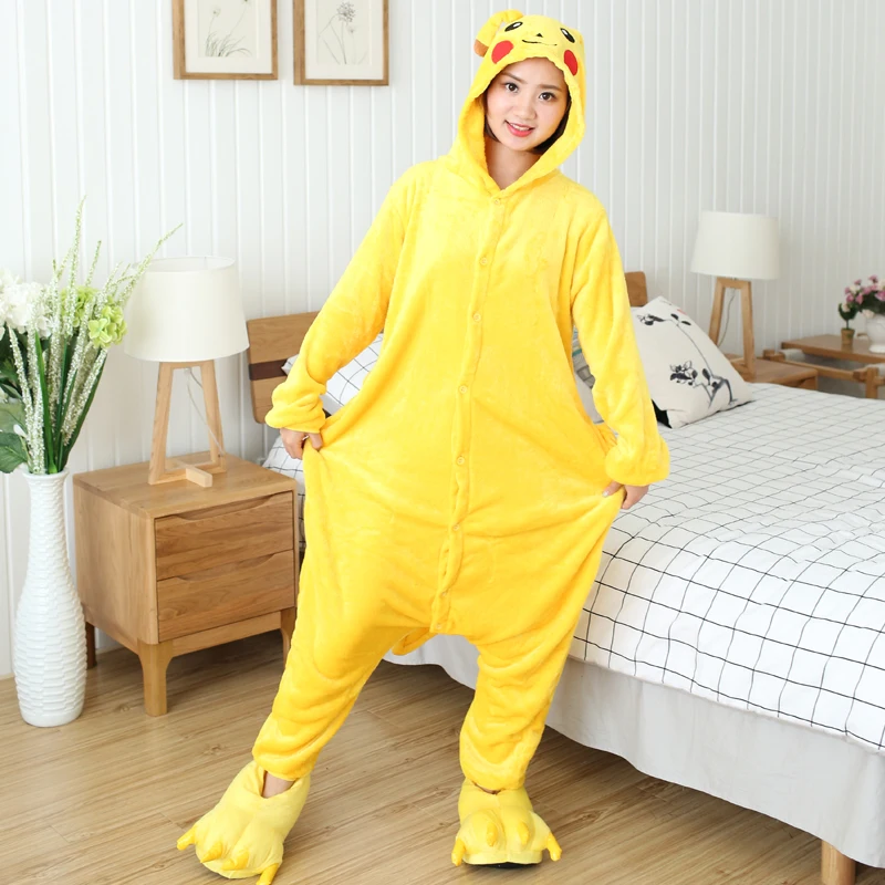 Animal Kigurumi Pikachu Cartoon Onesies Women Men Hooded Pajamas Sleepwear For Adults Halloween Christmas Cosplay Costumes