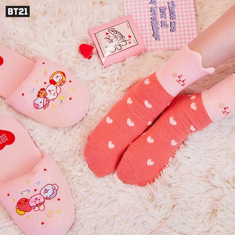 Bt21 Anime Plush Soft Sleep Tube Socks Kpop Koya Chimmy Tata Cook Kawaii Cute Thick Warm Home Sleeping Floor Socks Gifts