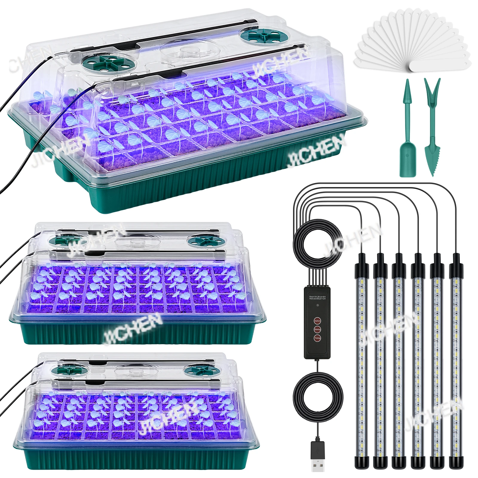 

JTC Seed Starter Tray With Grow Light, 120 Cells Smart Timer Seed Starter Kit ,Adjustable Vents, Drainage Holes.