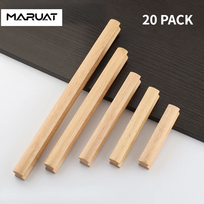 MARUAT Solid Wood Finished Drawer Pulls Ash Wood Cabinet Handles Hardware Furniture Dresser Wardrobe Handles Pulls with Screws