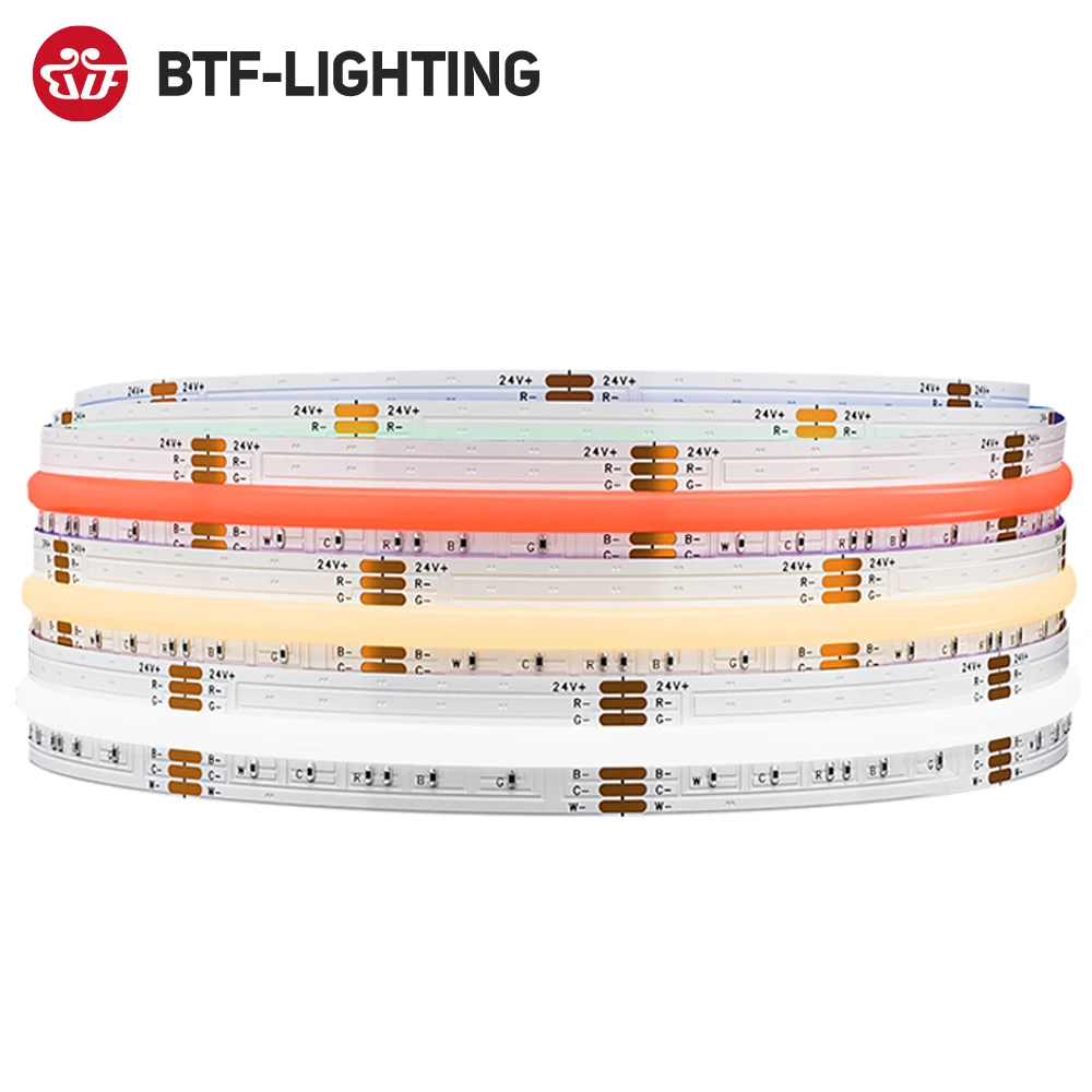 FCOB 840 LEDs RGBCCT LED Strip Light 6 Pin COB 12mm FOB RA90 RGB WW CW Flexible Linear High Density Dimmable Lights DC24V 16W/M