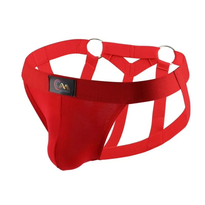 الرجال الصلب حلقة منخفضة الخصر جوفاء مزدوجة التعادل سراويل المرحلة الساق عبودية حزام ثونغ