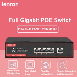 Ienron POE Switch 5 Ports Full Gigabit Switch POE Ethernet Switch Network Splitter with Vlan 52V 65W for IP Camera Wireless AP