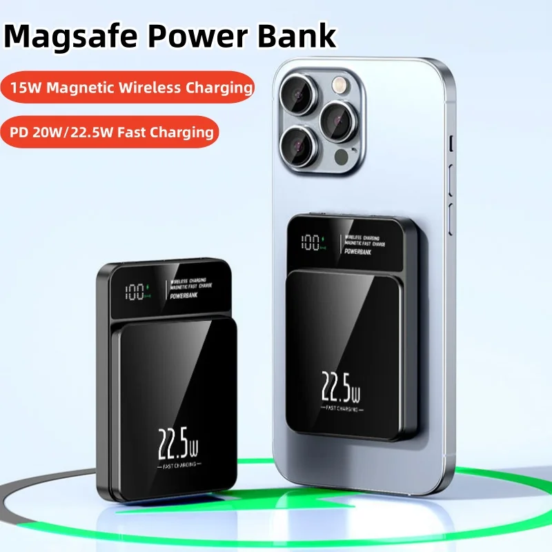 

20000mAh MagSafe Power Bank Portable Charger Powerbank Magnetic Wireless Charger Stand for iPhone15 Xiaomi Samsung Spare Battery