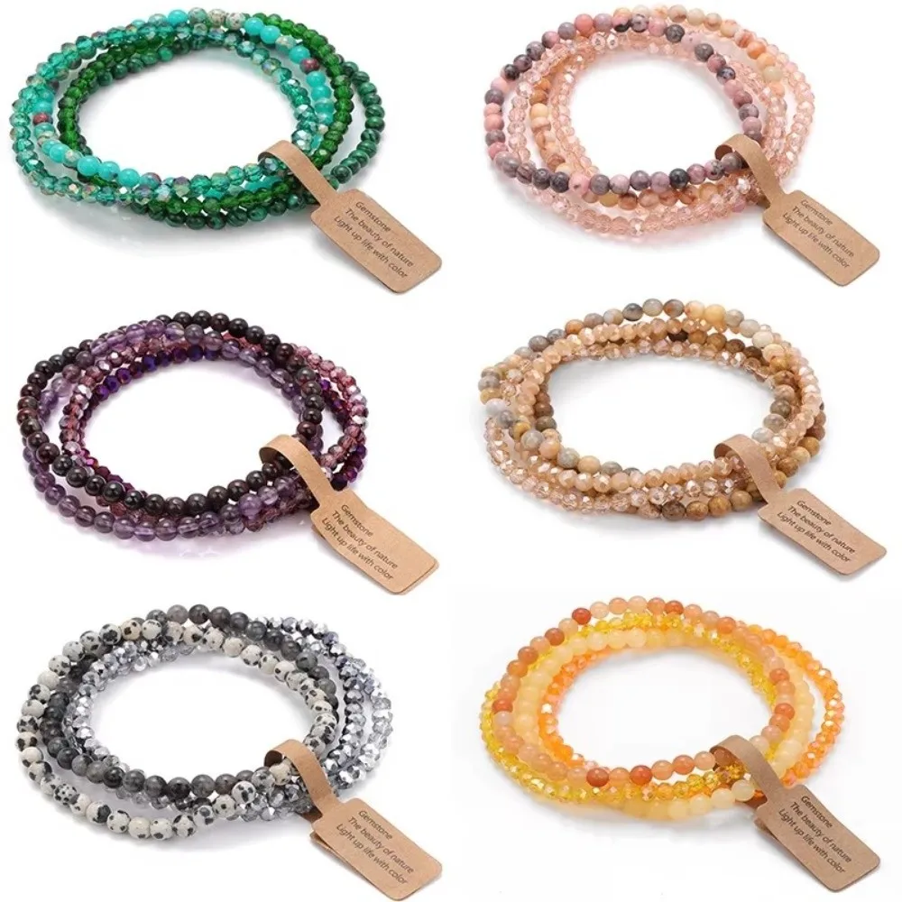 4pcs/set New Colorful Glass Bead Bracelet Set Round Faceted 4mm Stone Bead Bracelet Turquoise Agates Beaded Bracelet
