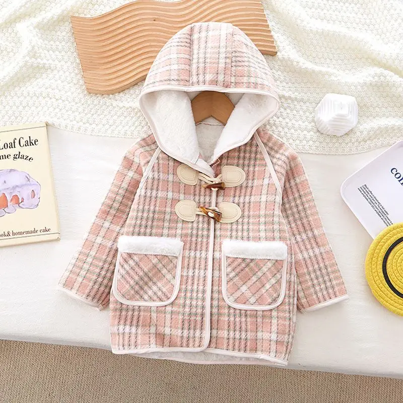 معطف صوفي للخريف والشتاء مع قبعة Fce مبطنة بتصميم منقوش للسيدات ملابس خارجية قابلة للتنفس وسلي