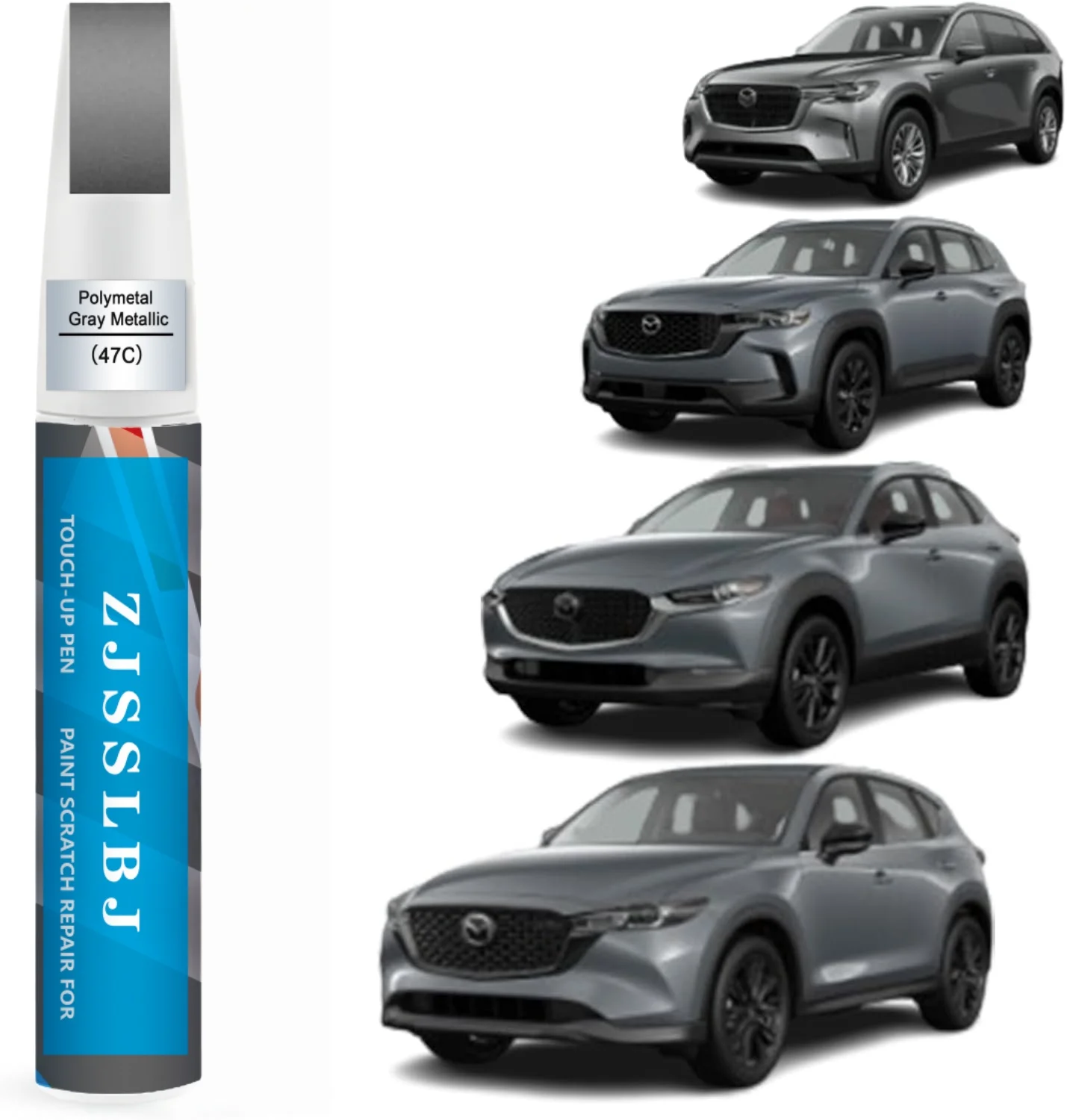 Car Touch Up Paint(Polymetal Gray Metallic(47C)) for Mazda, Car Paint Scratch Repair Kit, Quick & Easy Solution to Repair, 2 in