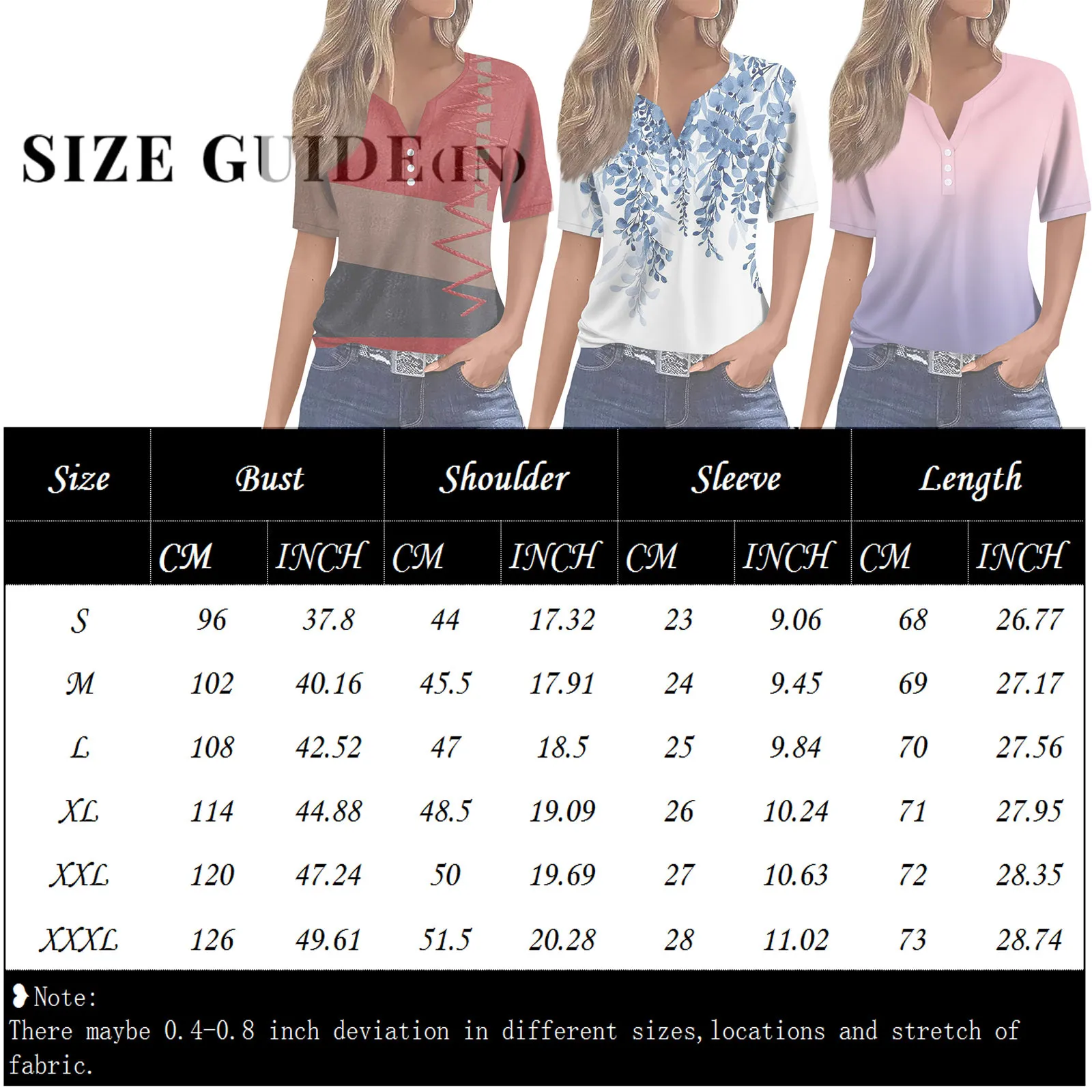 2024 Summer Women T-shirts Fashion Print Gradient Harajuku TShirt Oversized Tee For Ladies Clothing New Short Sleeve V-Neck Tops