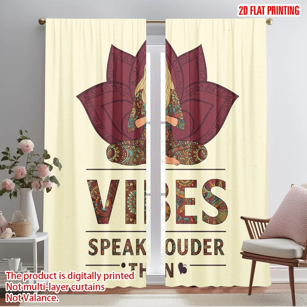 

2pcs 2D flat printing Party Window Curtains Vibes Speak Louder Than Words Polyester Without Electricity Holiday Decorations Use