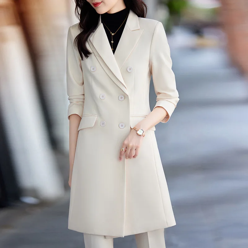 High Quality Blazer Suit Pants Jacket Sets Female Autumn Winter Formal Ladies Lengthen Business Suits Women Work Office Uniform