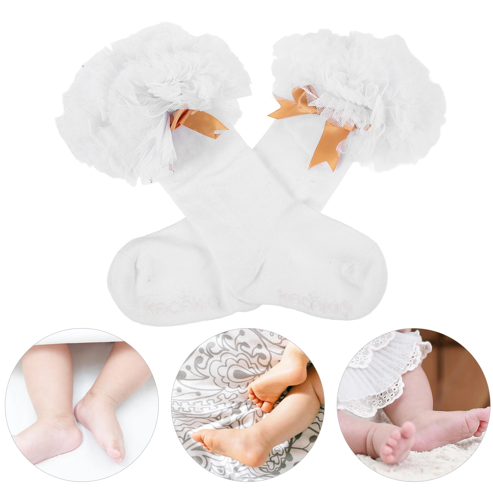 

White Soft Ruffle Bow Knee Length Stockings Toddler Newborn Over The Knee Socks Socks For Baby Girls Child Dance