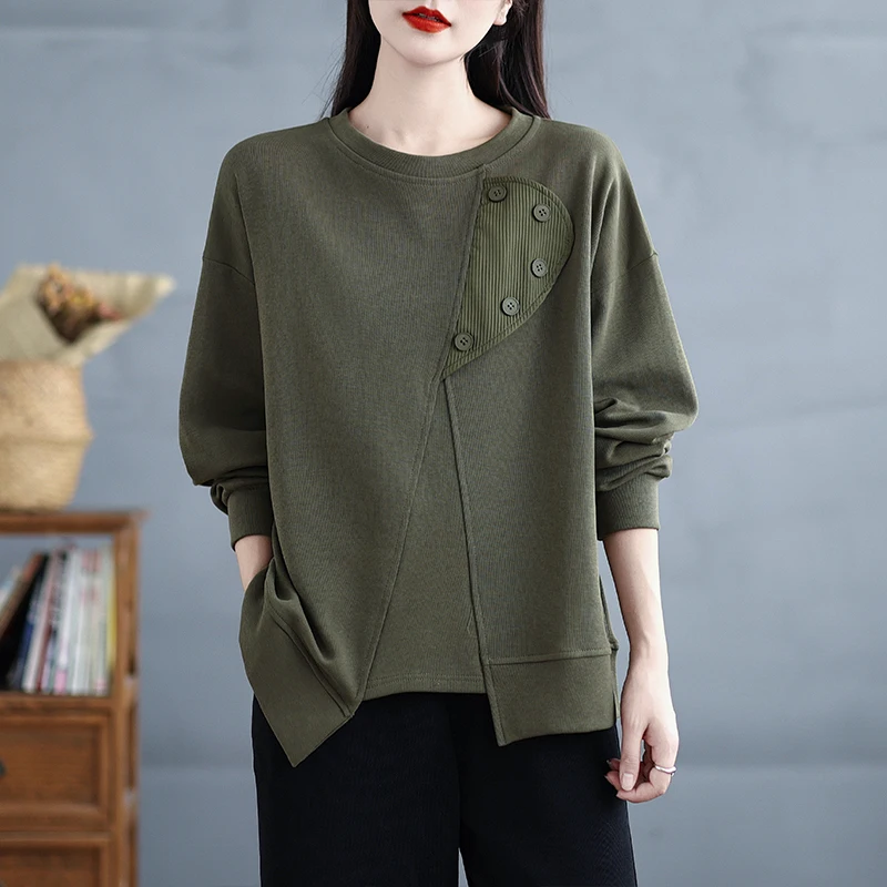 

Свободный крой, круглый пуловер с капюшоном, длинный све, женская осенне-зимняя новинка, повседневный удобный топ, винтажный Sle