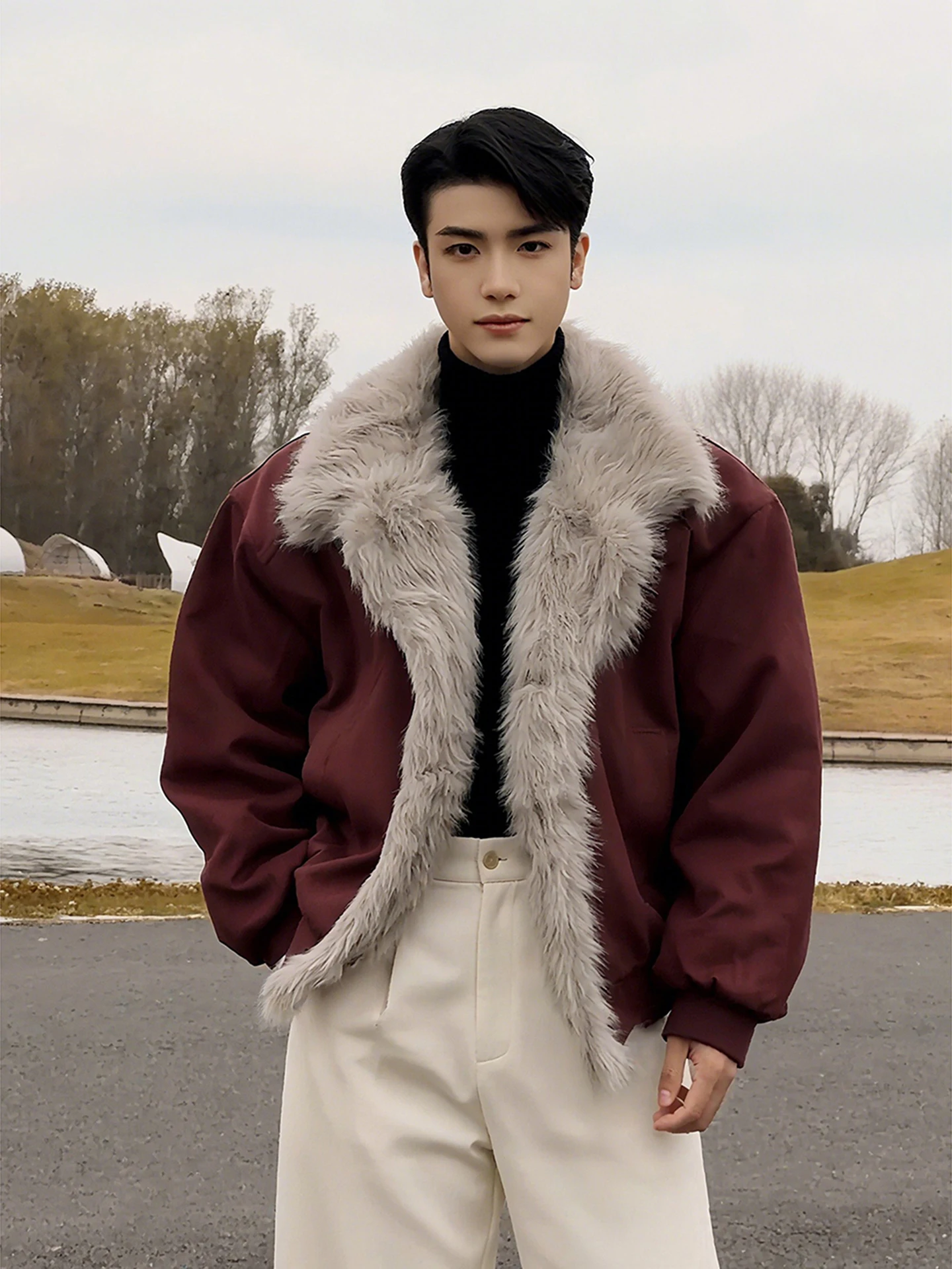 

Красный замшевый тройник из хлопка, мужской осенне-зимний теплый ретро американский Sle Cleanfit, верхняя одежда, молодежная повседневная мода