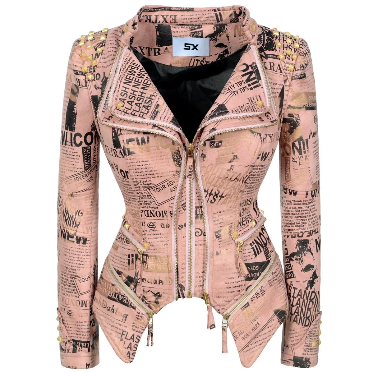 Women's Fashion Suede Jacket Casual Studded Autumn Spring Perfectly Shaping Slim Fit Rivet Long Sleeve Steampunk Biker Coat