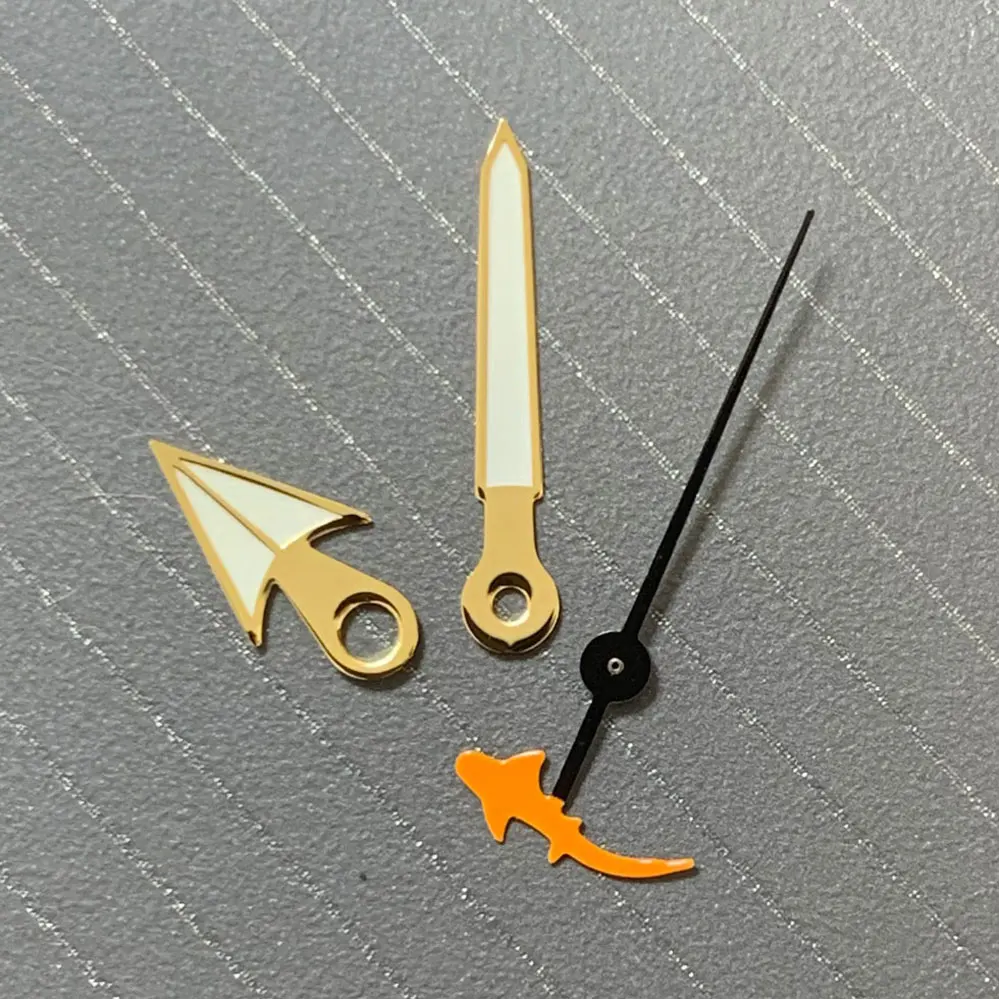 Watch Accessories Watch Hands Three Pointers Green Luminous Gold Edge Fish/Turtle Seconds DIY Parts for NH35/NH36/4R/7S Movement