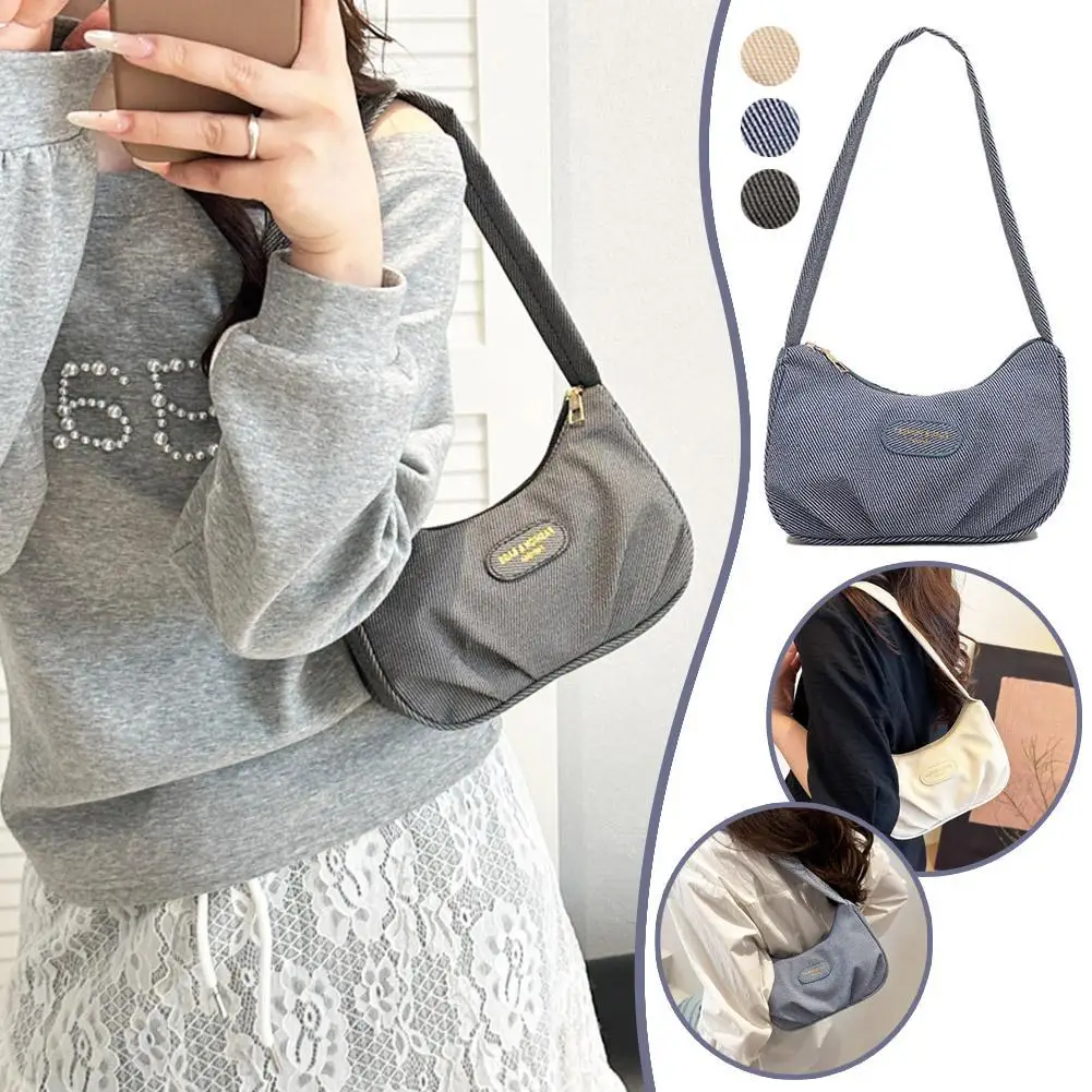 

NEW Women Solid Color PU Crescent Crossbody Bag Zipper Closure Non-Detachable Strap Carry Phone Lipstick Wallet