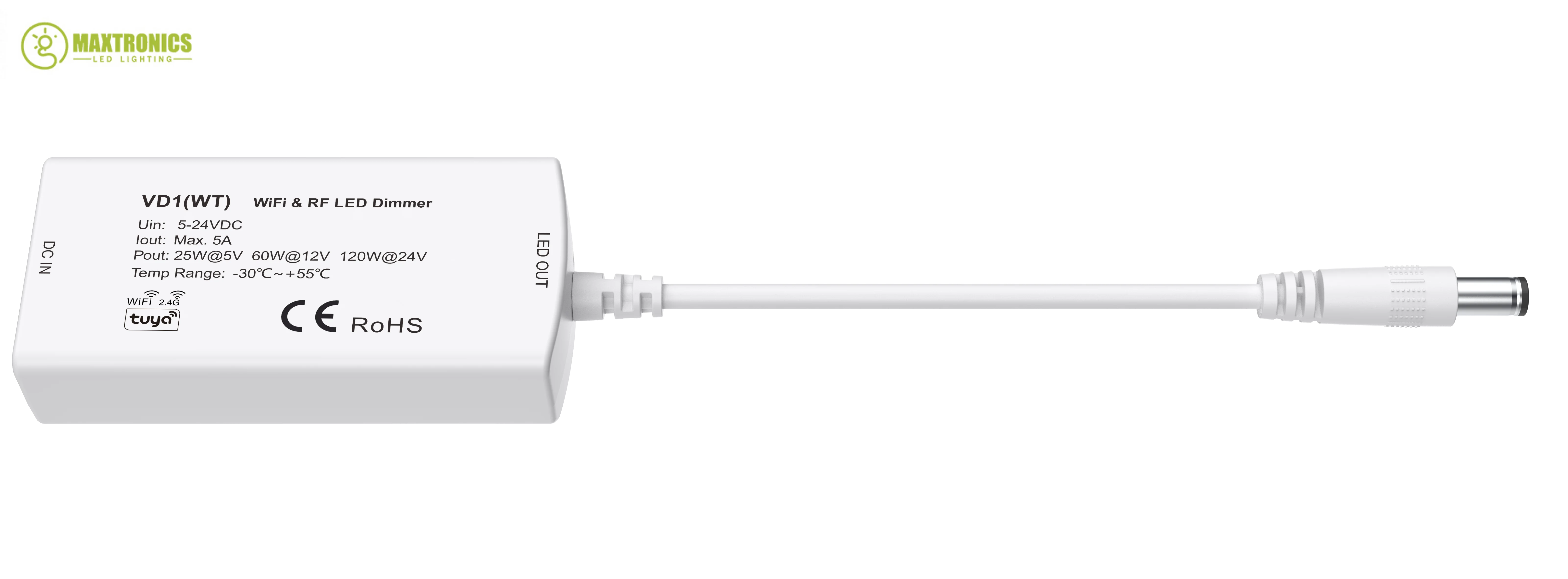VD1รีโมทควบคุมแอลอีดี Wi-Fi & RF 3ปุ่มใหม่ (WT) 5A 1CH ไร้สาย CV นำ CONTRL ความสว่างสำหรับแถบไฟ LED สีเดียว5เมตร
