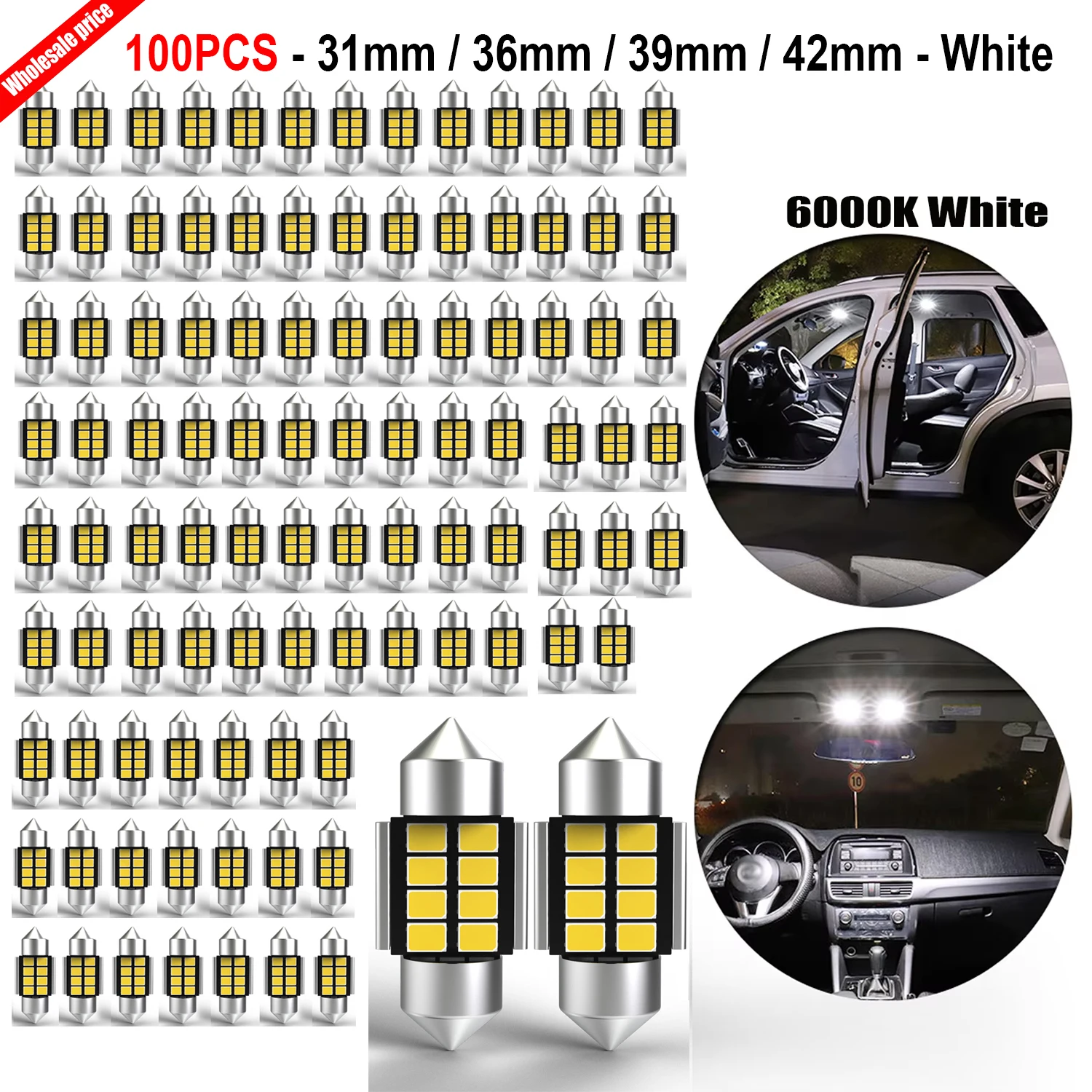 100X Built-in Decoder 39mm LED Glove Box Light Interior Light Bulb 31mm 36mm 42mm For Nissan Qashqai Trail Pathfinder Juke Note