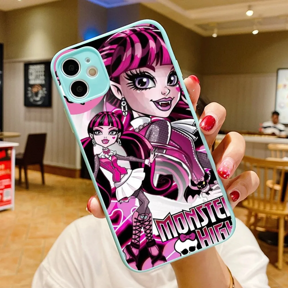 M-MonsterS Cartoon H-HighS Phone Case for iPhone 14 11 12 13 Mini Pro Max 8 7 Plus X XR XS MAX Translucent Matte Cover