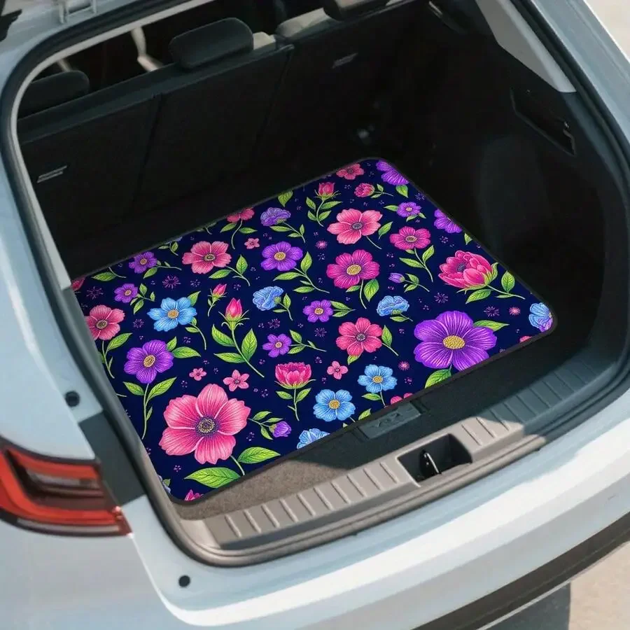 1-Piece Bright Floral Pattern Trunk Mat, Ideal For Cargo Space Or Trunk Area, Perfect For Outdoor Activities Such As Fishing,