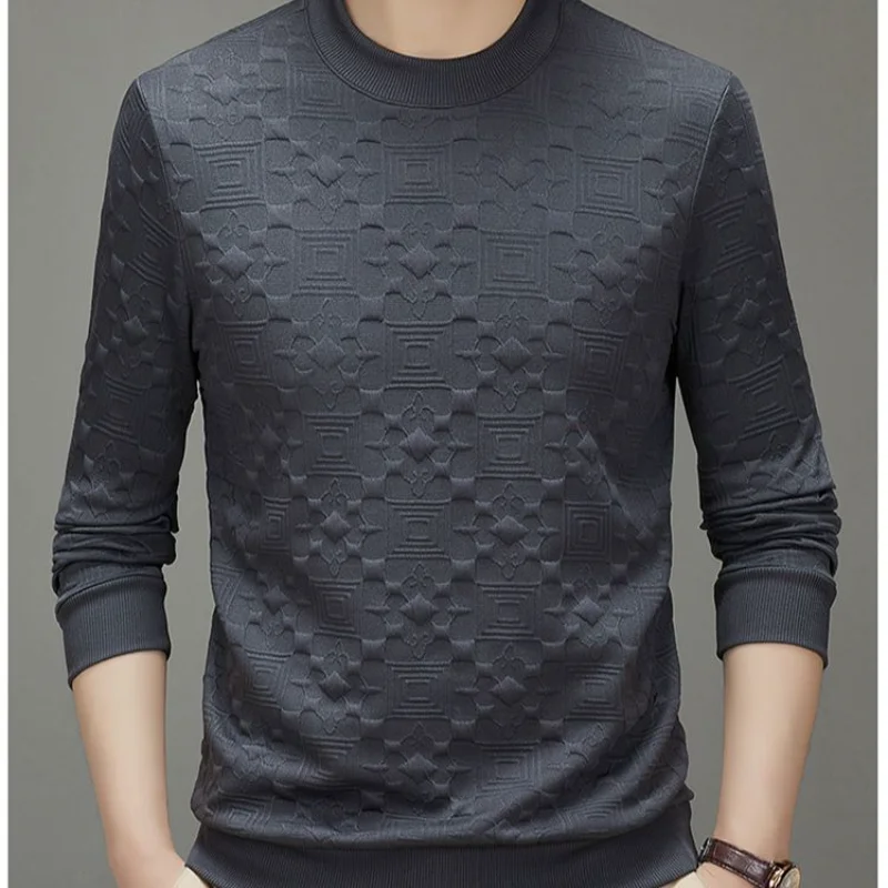 

Мужской универсальный пуловер с длинным рукавом и круглым вырезом, жаккардовый, с бархатными вставками, для мужчин среднего и молодого возраста