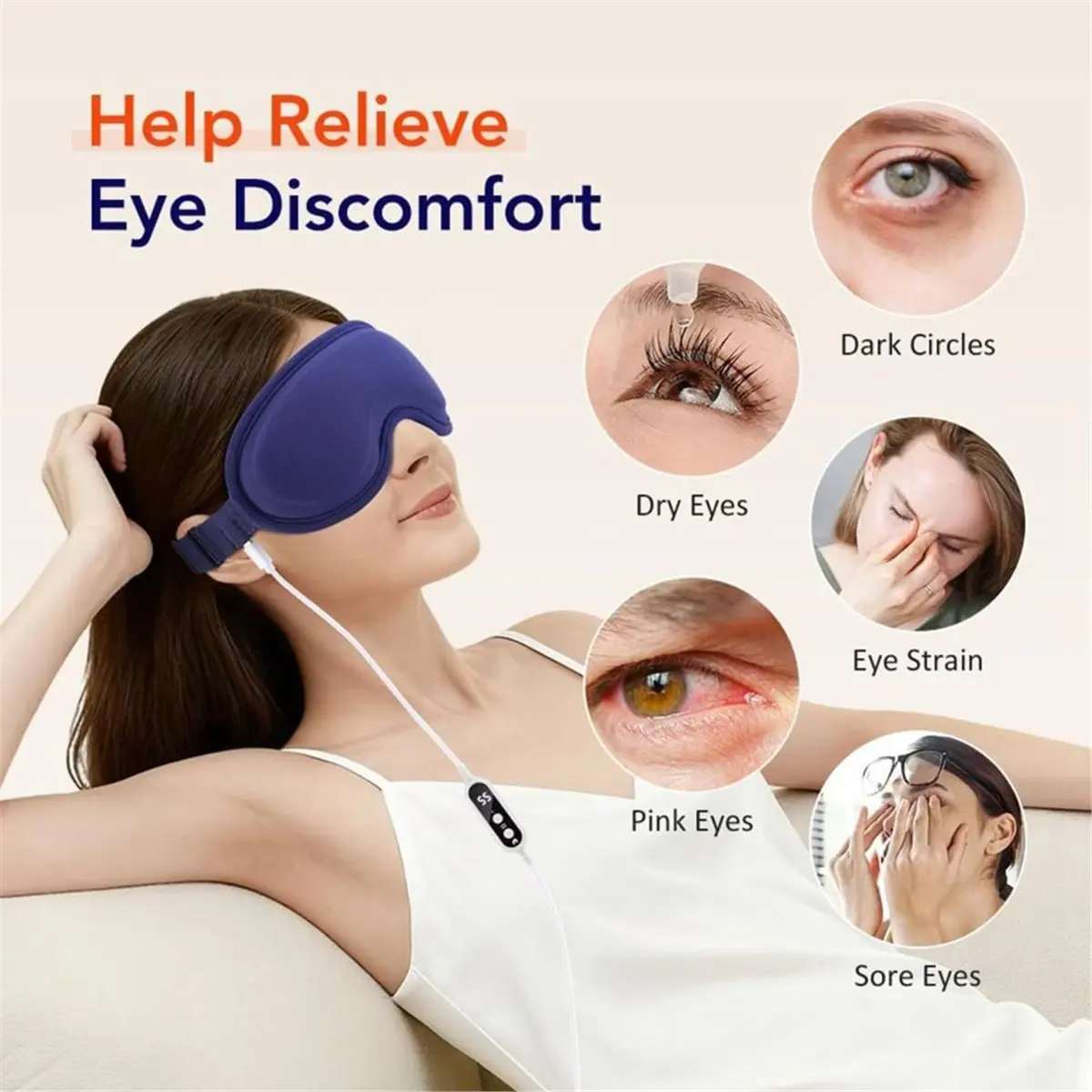 [NEW] 3D Eye Massager with Timer USB Electric Heating Eye Mask 5-Level Hot Compress Massager Sleep Shading Eye Fatigue Relief