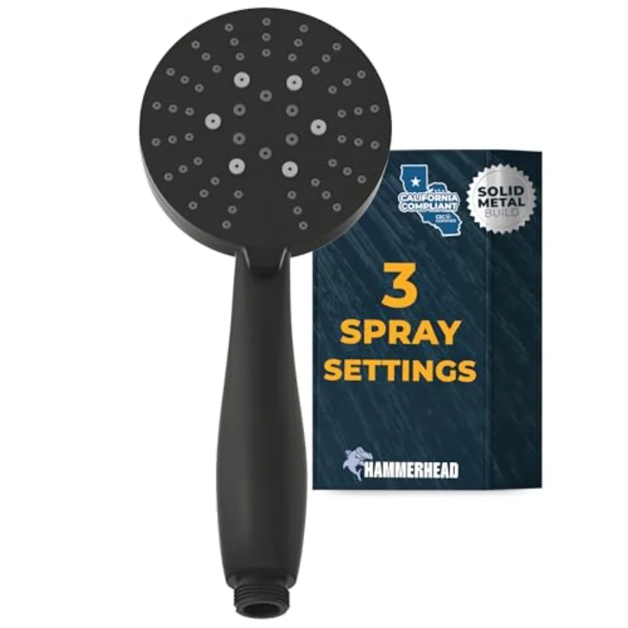 

® SOLID METAL 3-Spray Hand Held Shower Head Select from Wide Massage and Mist Sprays Low Flow Handheld Showerhead Made from 304