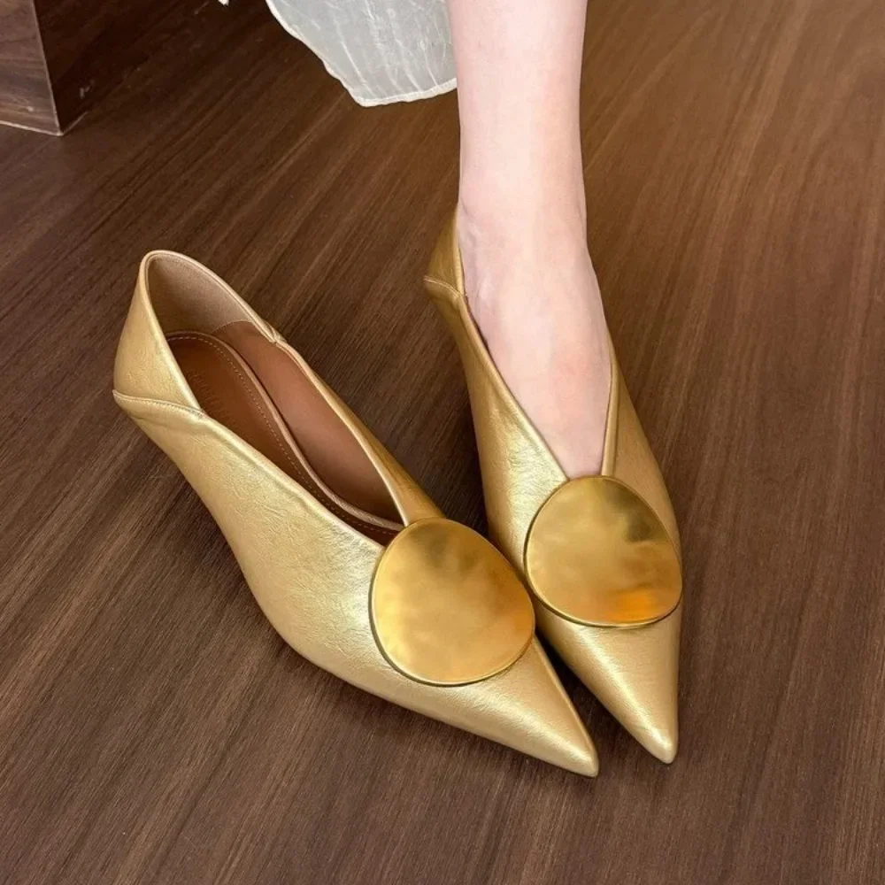 Zapatos de Tacón Bajo para Mujer, Diseño de Punta, Elegantes y Sensuales, Zapatos de Vestir de Moda, Verano 2025