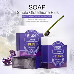 AILKE Natural Double Glutathione And Lavender Soap Bar, Whiten Skin, Moisturizes, Cleanses, Removes Dark Spots & Darkness