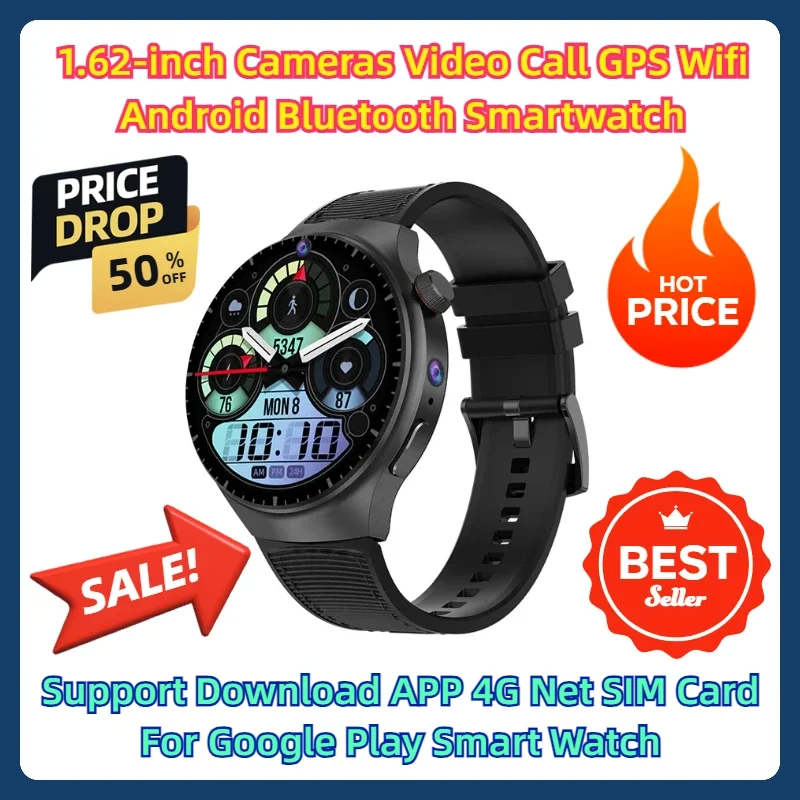 

Android Bluetooth Smartwatch Support Download APP 4G Net SIM Card Google Play Smart Watch 1.62-inch Cameras Video Call GPS Wifi