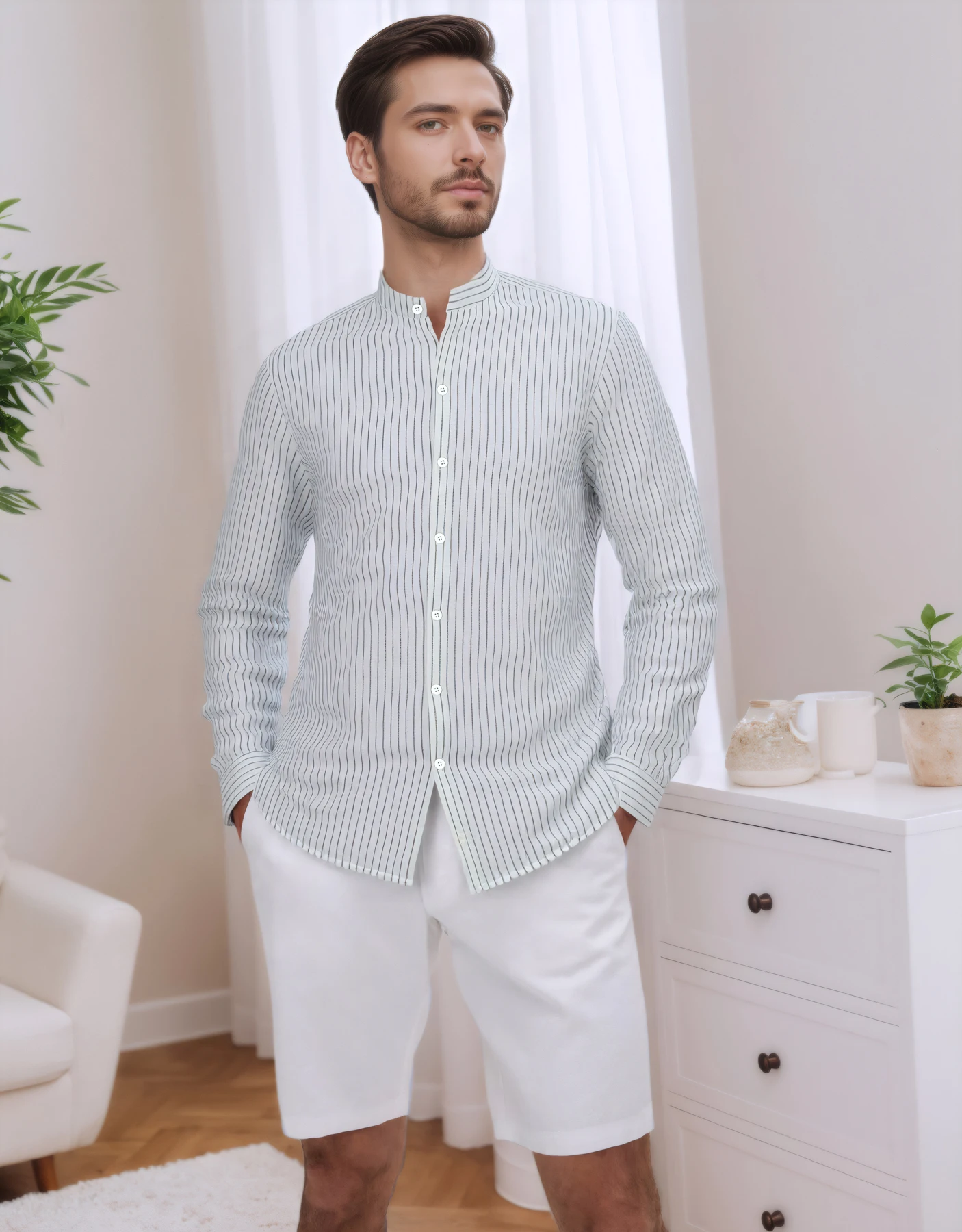 

Men's shirts Fashionable cotton and linen striped long sleeved cardigan clothes Leisure Daily Hot selling thin men's clothing