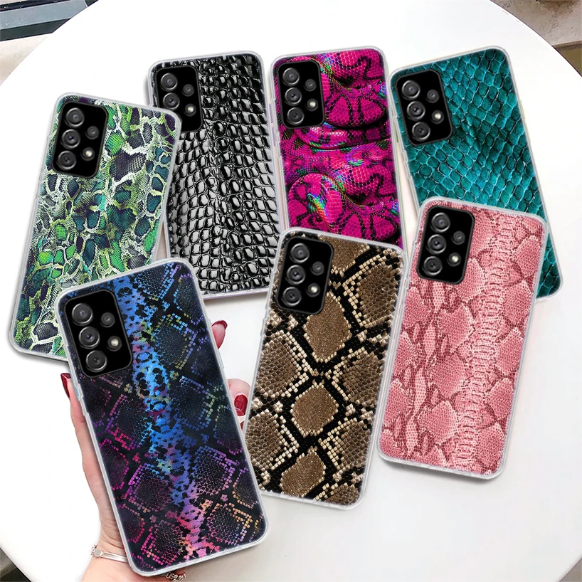 Pink Snake Skin Printing Drawing Phone Case For Samsung Galaxy A52 A53 A54 A55 A12 A13 A14 A15 A22 A23 A24 A25 A32 A33 A34 A35 A