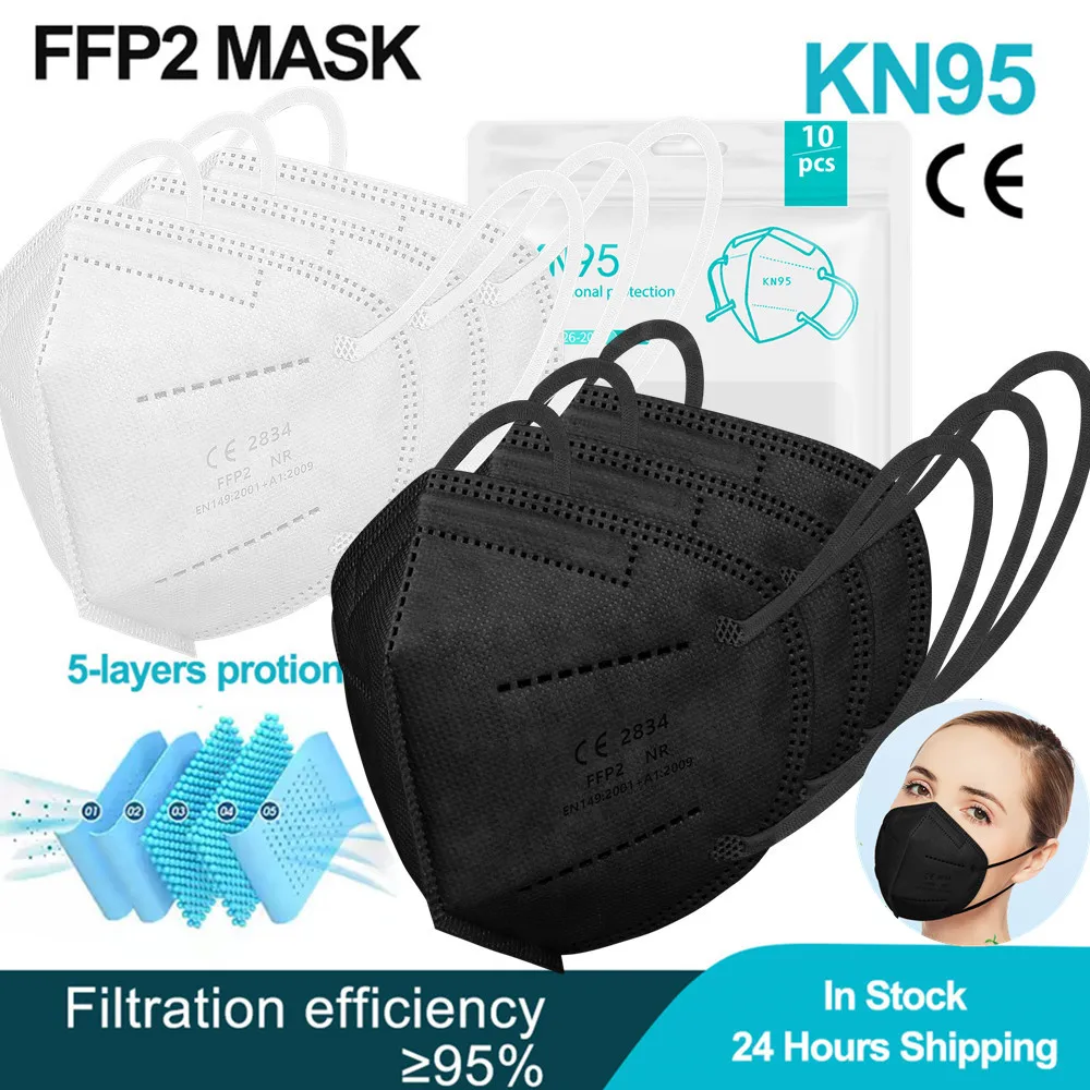 

5 Layer KN95 Masks Black ffp2mask FFP2 Masks CE Approved FP2 Mascarillas FPP2 Negras 95% Filtering Respirator kn95 certificadas