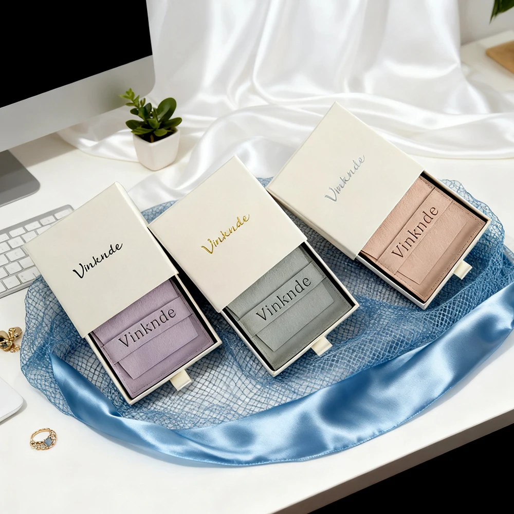 

50Pack Luxury Custom Logo Gift Beige Paper Jewelry Boxes Bracelet Necklace Earrings Drawer Packaging Box With Microfiber Bags