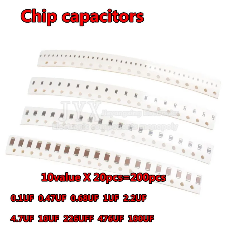 1210 SMD Capacitor assorted kit  10values * 20pcs=200pcs 100nF~100uF Samples Kit electronic diy kit