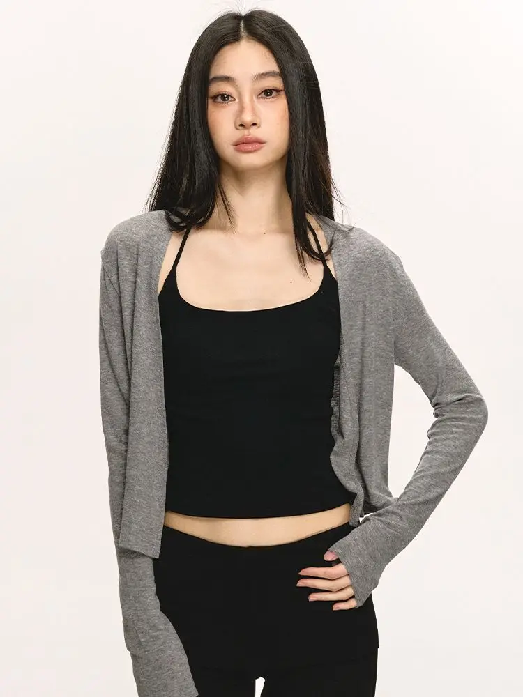 Harajuku Solid Fairy Casual Pull Femme Long Sleeve Grunge Cropped Tops Summer Sun Protection Y2k Aesthetic Women Cardigan