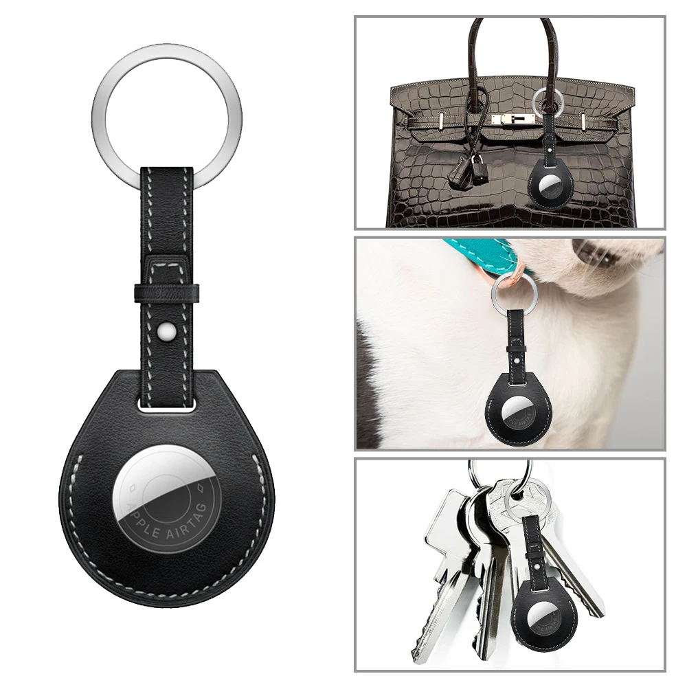 For Apple Air Tag Case Genuine Leather Case For Airtag Keychain Accessories Airtags Holder Luxury Authentic Leather