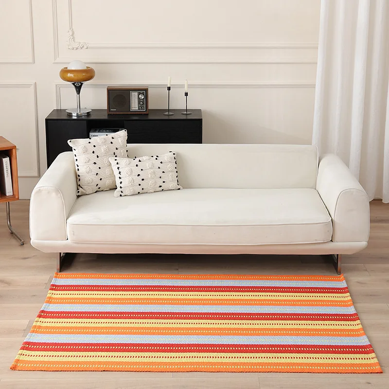 

Large Cotton Woven Carpet 120x180cm Rainbow Striped Rug For Morocco Living Room Decor Bedroom Breathable Nonslip Mat Bedside Rug