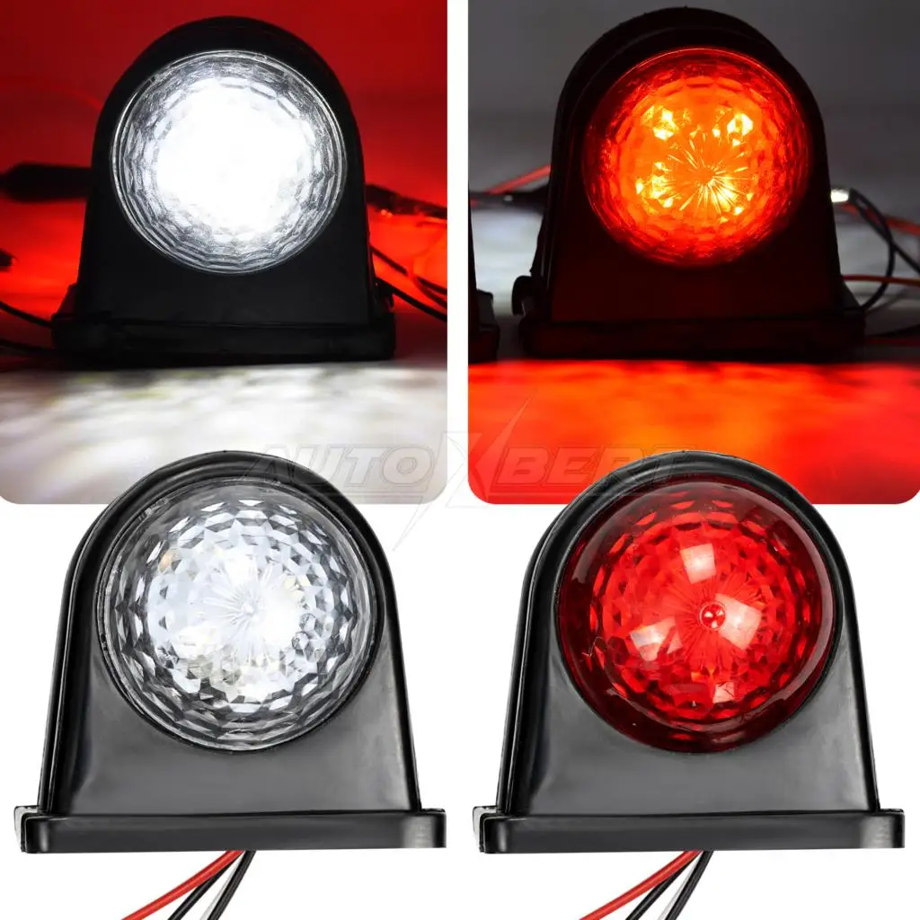 2x 12V 24V LED White Red Side Position Marker Lights Truck Cab Chassis Trailer Bus Caravan Warning Rear Indicators Double Sided