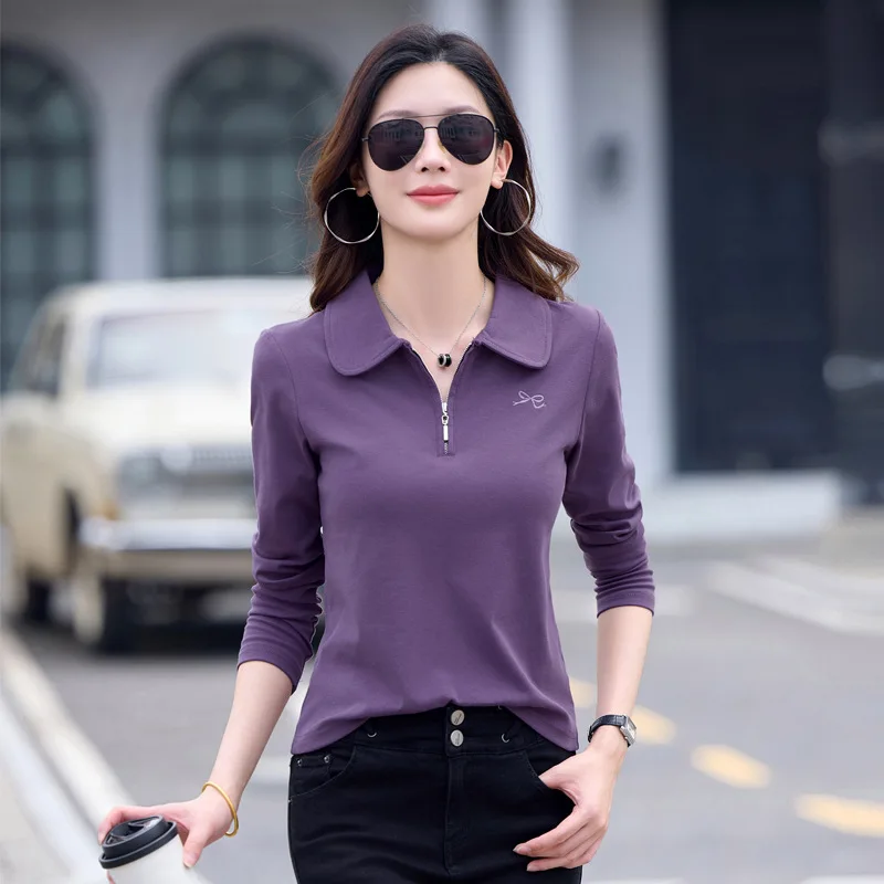 

Spring and Autumn New Women's Long-sleeved T-shirt Women's Lasel POLO Shirt Loose Korean Style Women's Top Base Shirt