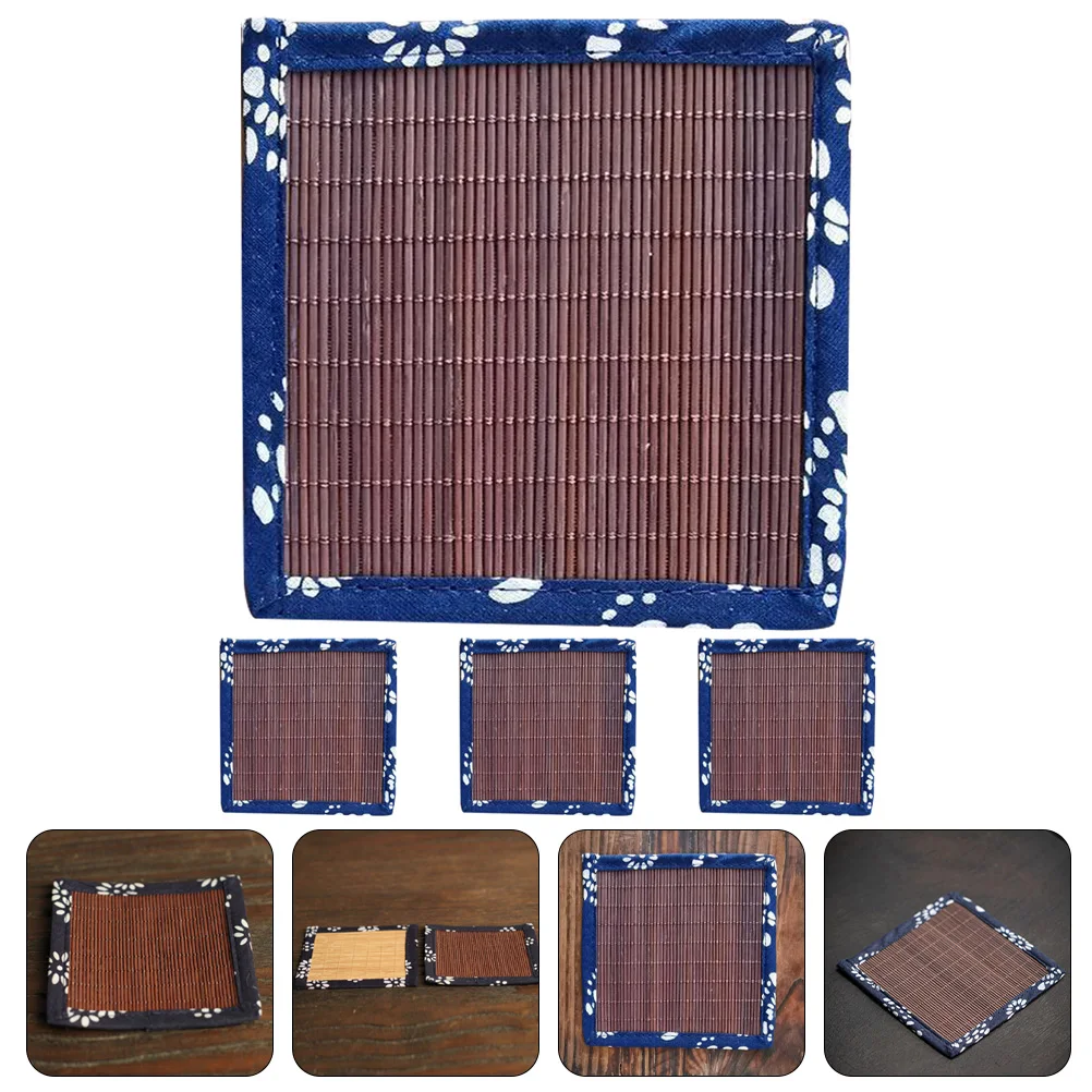 

4 Pcs Tea Mat Fabric Bamboo Woven Coasters Table Place Mats Cup for Drinks Decoration Ceremony Desktop