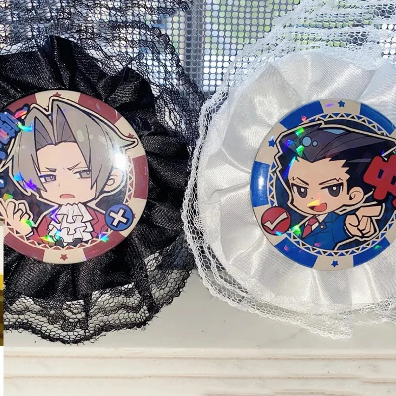 Anime Ace Attorney Phoenix Wright Phoenix Wrigh Cosplay Brooch 58MM Round Metal Badge Backpack Pins Jewelry Accessories