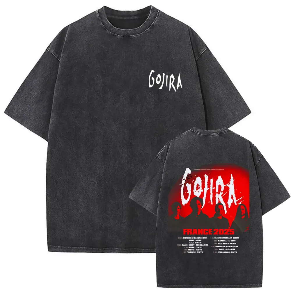 

Washed Vintage Metal Band Gojira France 2025 T-shirt Men Women Classic Retro Rock T-shirts Men's Casual Cotton Oversized T Shirt